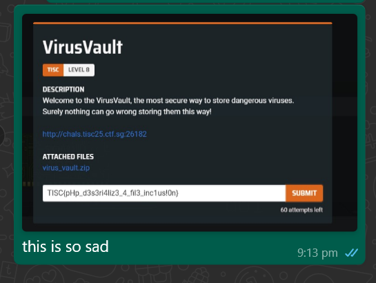 A screenshot of me complaining to my friend 13 minutes after the CTF ended 😭