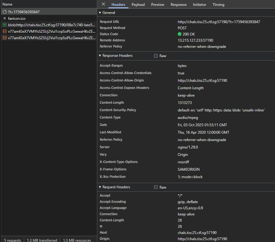 The POST request, in which the server returns an  file to be played